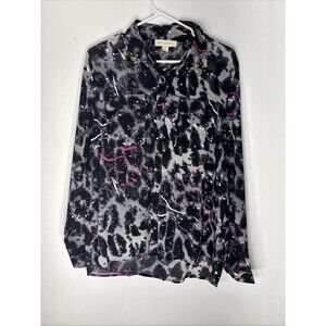 Nicki Minaj black/gray/pink button laser cut out embellished Woman's Top XXL